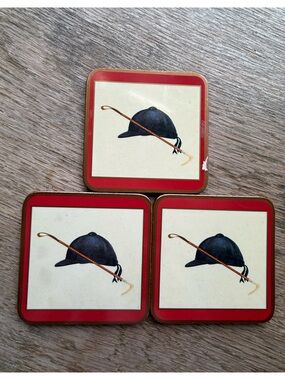 Vintage Pimpernel England Equestrian Cork Coasters Set of 3 Riding Hat Horse